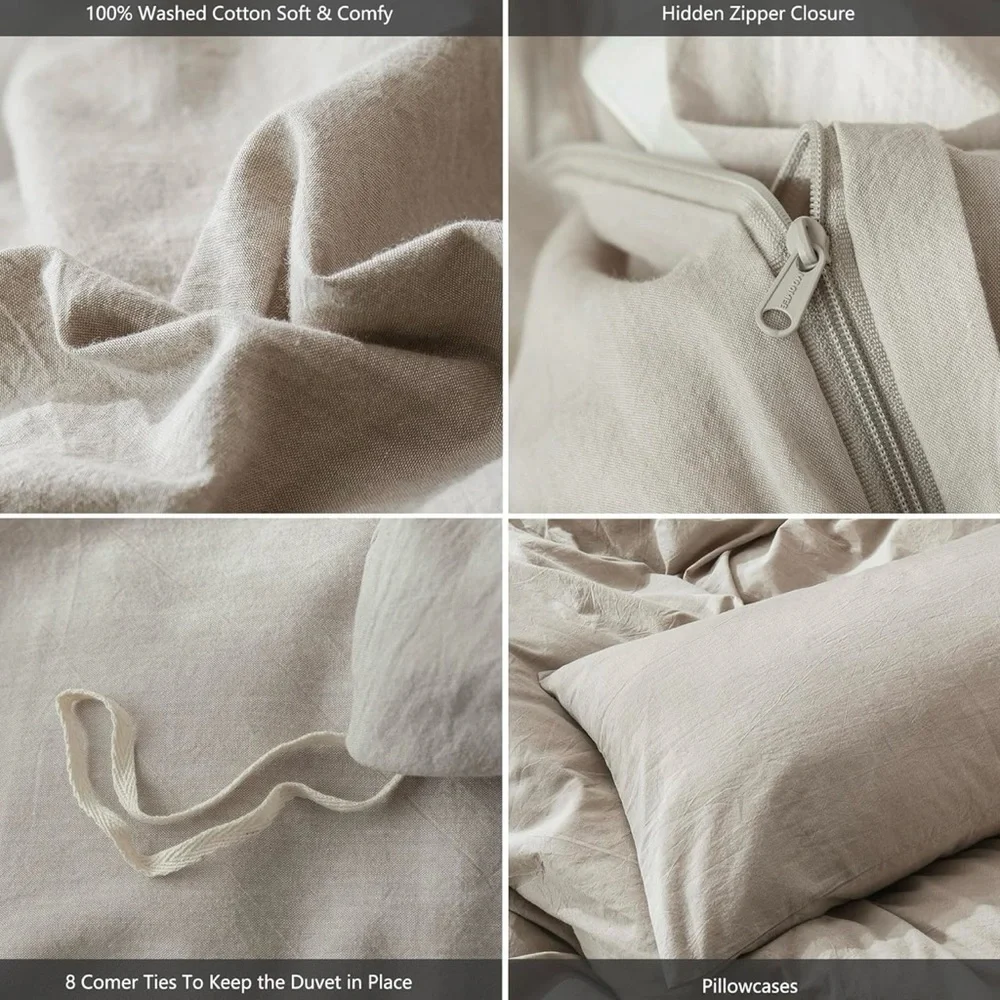 Bedding Duvet Cover Set 100% Washed Cotton - Full